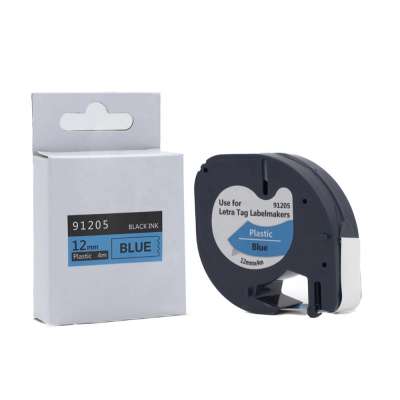 Tatrix 12mm Black on Blue Compatible Adhesive Thermal Plastic Label Tape 91205 for DYMO LetraTag 100T Printer